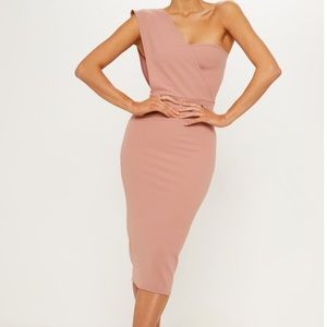 NWT PrettyLittleThing Dusty Pink One Shoulder Draped Midi Dress- size 2/XS